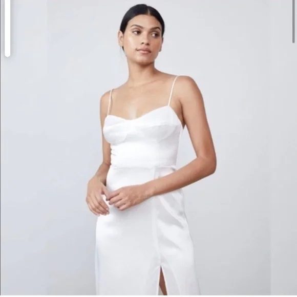 Allen Schwartz Dresses | Allen Schwartz Daphne Bustier Satin A-Line Midi Dress with Slit, 0, Nwot | Color: White | Size: 0 | Pushmark0916's Closet